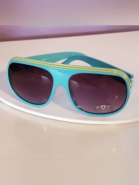 Vintage Style Teal and Yellow Sunglasses by POP Eyewear - UV 400 Protection